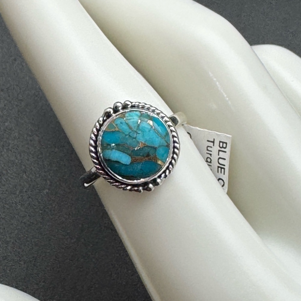 New Blue Copper Turquoise Ring in sterling silver